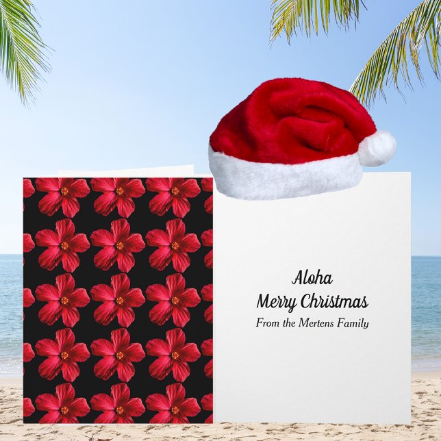 Red Hibiscus Flower Pattern Tropical Christmas Card (Red Hibiscus Flower Pattern Tropical Christmas Card)
