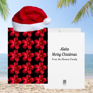 Red Hibiscus Flower Pattern Tropical Christmas Holiday Card