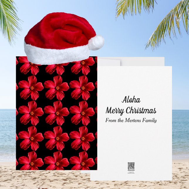Red Hibiscus Flower Pattern Tropical Christmas Holiday Card (Red Hibiscus Flower Pattern Tropical Christmas Holiday Card)
