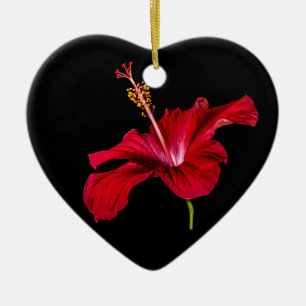 Red Hibiscus Flower Side View Ceramic Tree Decoration