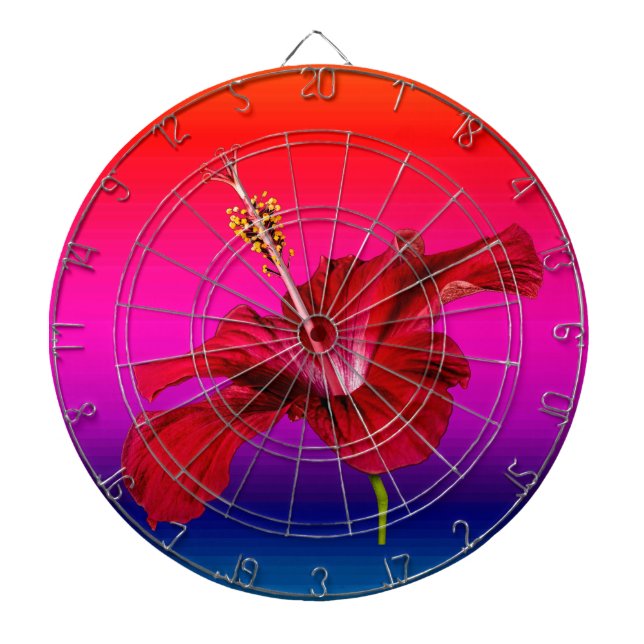 Red Hibiscus Flower Side View Dartboard (Front)