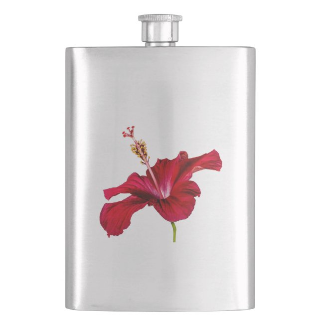 Red Hibiscus Flower Side View Hip Flask (Front)