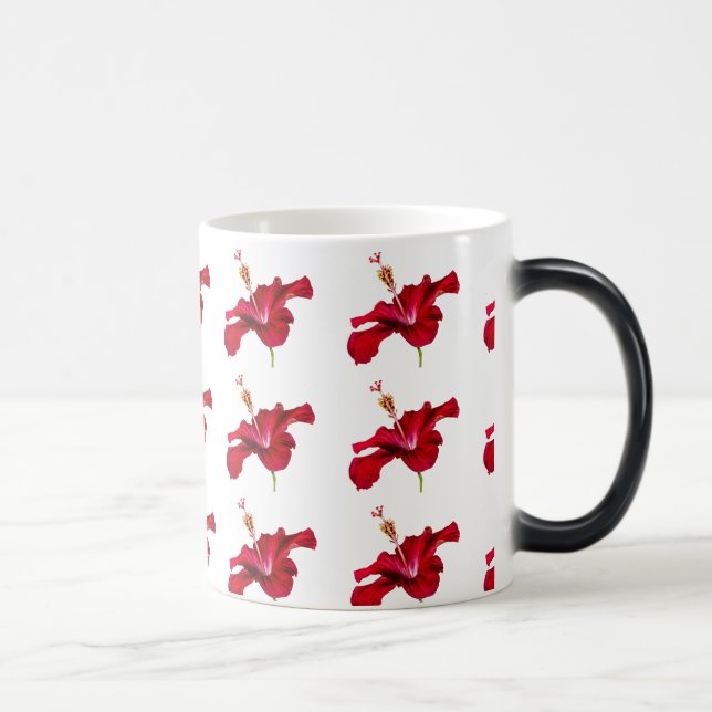 Red Hibiscus Flower Side View Magic Mug (Right)