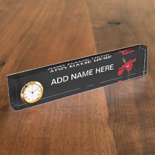 Red Hibiscus Flower Side View Nameplate