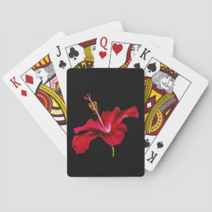 Red Hibiscus Flower Side View Playing Cards