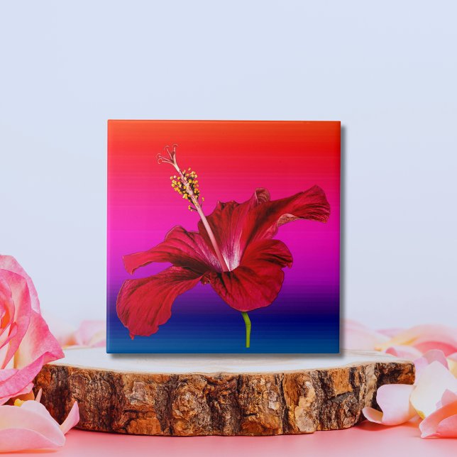 Red Hibiscus Flower Side View Tile (Red Hibiscus Flower Side View Tile)
