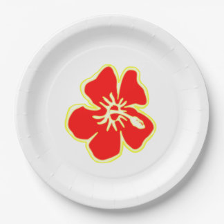 Red Hibiscus Flower Tropical Hawaiian Luau Party Paper Plate
