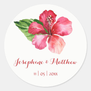 Red Hibiscus Flower Tropical Wedding Stickers