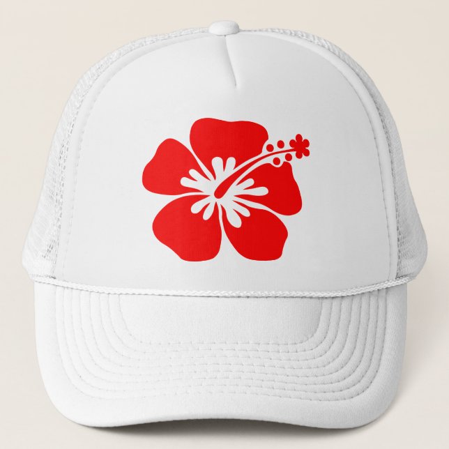 Red hibiscus flower trucker hat (Front)