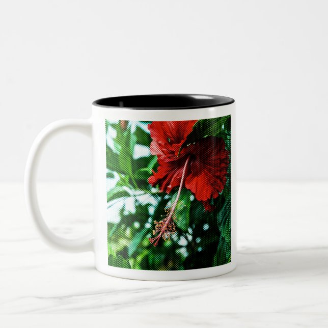 Red Hibiscus Flower Two-Tone Coffee Mug (Left)
