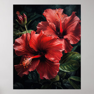 Red Hibiscus Flowers Art Print Poster