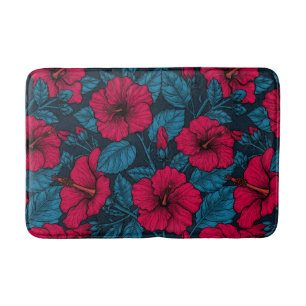 Red hibiscus flowers bath mat