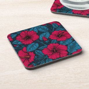 Red hibiscus flowers coaster