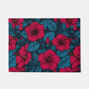 Red hibiscus flowers doormat