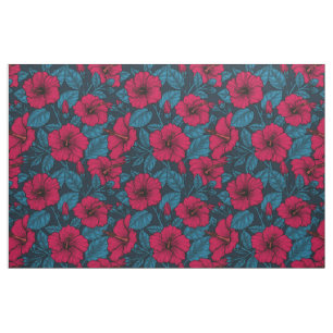 Red hibiscus flowers fabric