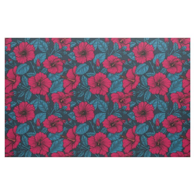 Red hibiscus flowers fabric (Fat Quarter)