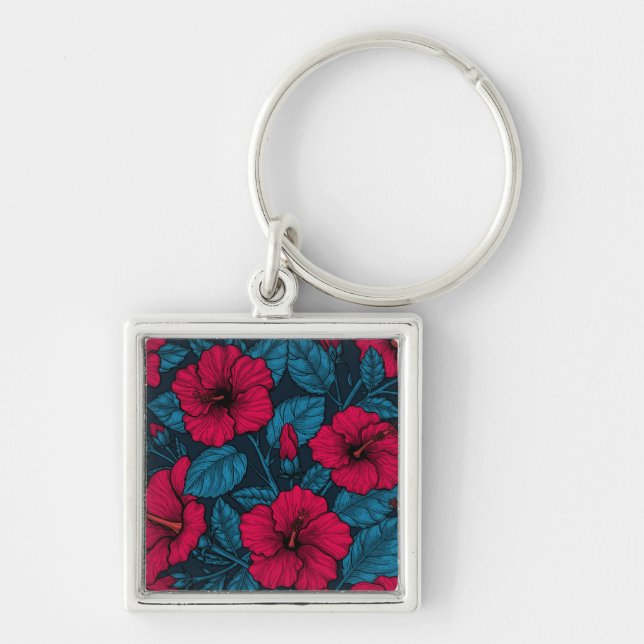 Red hibiscus flowers key ring (Front)