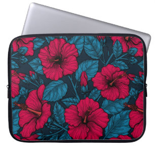 Red hibiscus flowers laptop sleeve