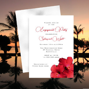 Red Hibiscus Flowers Pre-wedding Party Invitation