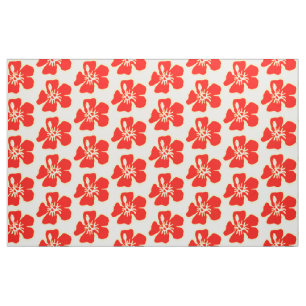 Red Hibiscus Flowers Tropical Hawaiian Luau Party Fabric