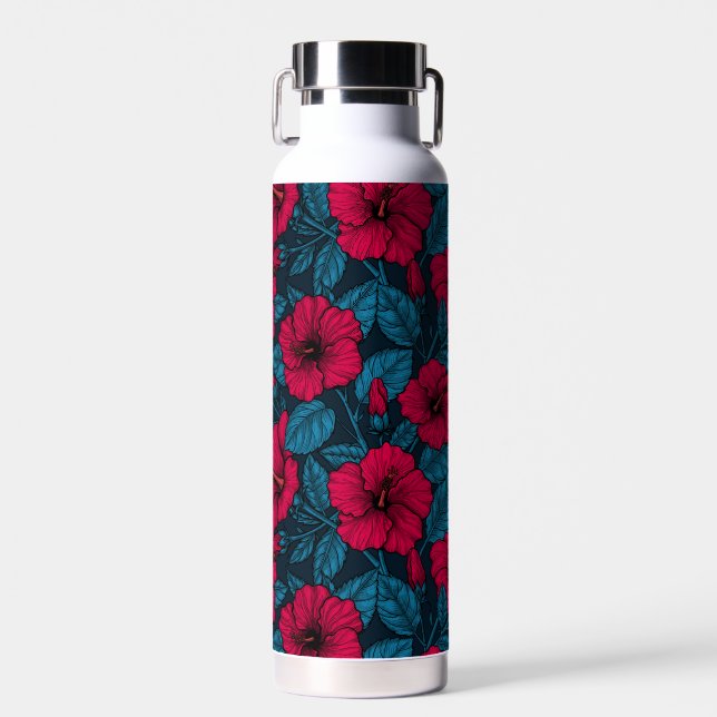 Red hibiscus flowers  water bottle (Front)