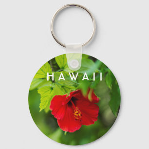 Red Hibiscus Hawaii Tropical Flower Key Ring