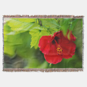 Red Hibiscus Hawaii Tropical Flower Throw Blanket