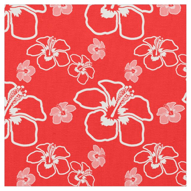 Red Hibiscus Hawaiian Fabric (Close Up)