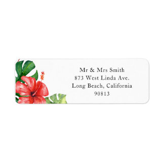 Red Hibiscus Monstera Tropical Return Address Return Address Label