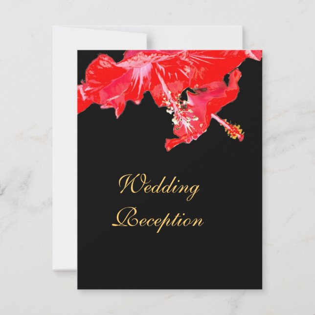 Red hibiscus on black Wedding Reception Invitation (Front)
