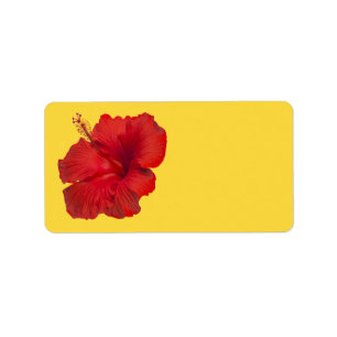 Red Hibiscus on Lemon Zest Yellow Template Label