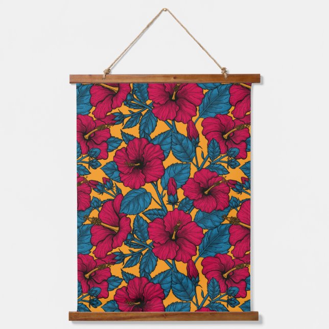 Red hibiscus on orange hanging tapestry (Front)