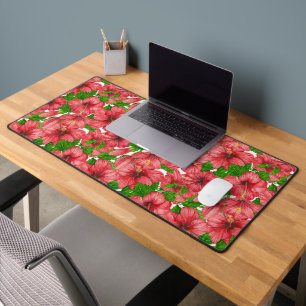 Red hibiscus pattern II Desk Mat