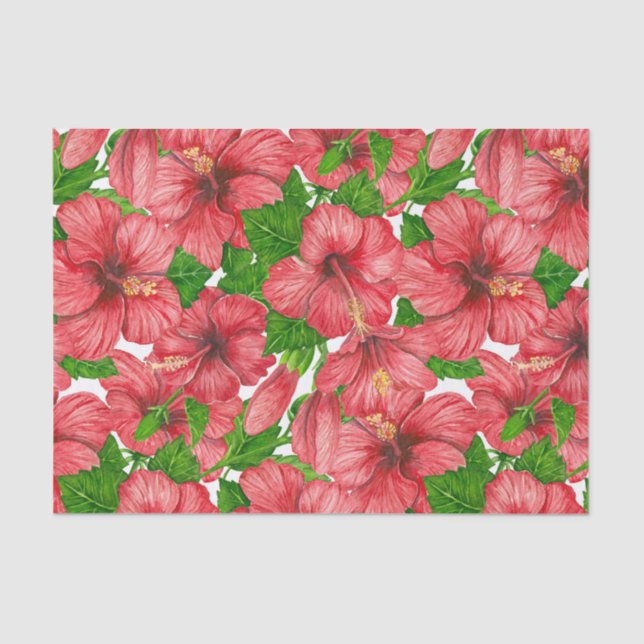 Red hibiscus pattern II Tissue Paper (Front)