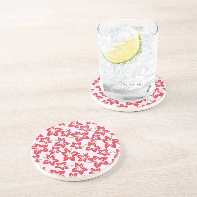 Red Hibiscus, Red Flowers, Pattern Of Flowers Coaster (Side)