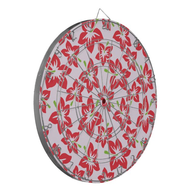 Red Hibiscus, Red Flowers, Pattern Of Flowers Dartboard (Front Left)