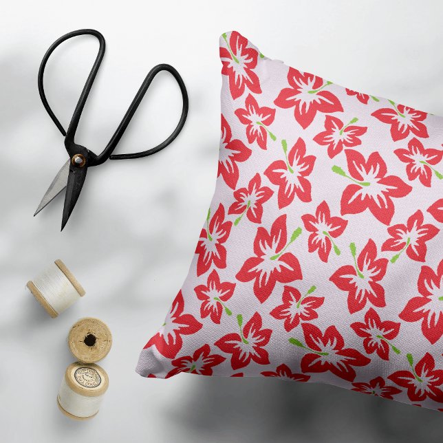 Red Hibiscus, Red Flowers, Pattern Of Flowers Decorative Cushion (Creator Uploaded)