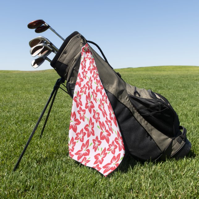 Red Hibiscus, Red Flowers, Pattern Of Flowers Golf Towel (Green)