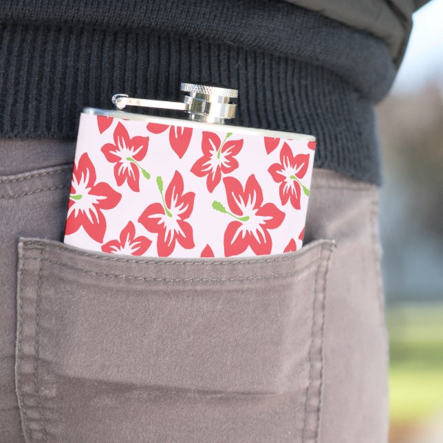 Red Hibiscus, Red Flowers, Pattern Of Flowers Hip Flask (In Situ)