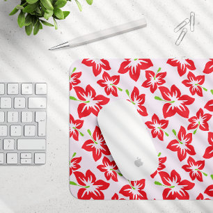 Red Hibiscus, Red Flowers, Pattern Of Flowers Mouse Pad
