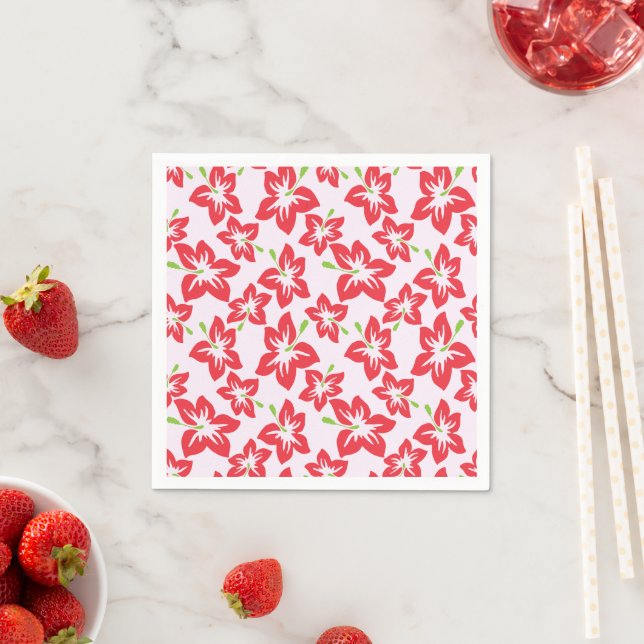 Red Hibiscus, Red Flowers, Pattern Of Flowers Napkin (Insitu)