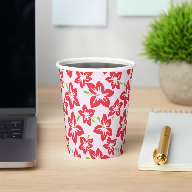 Red Hibiscus, Red Flowers, Pattern Of Flowers Paper Cups (Insitu)