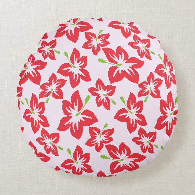 Red Hibiscus, Red Flowers, Pattern Of Flowers Round Cushion (Front)