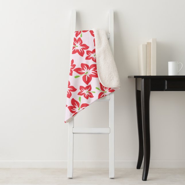 Red Hibiscus, Red Flowers, Pattern Of Flowers Sherpa Blanket (In Situ)