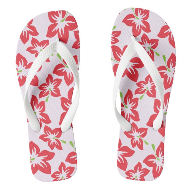 Red Hibiscus, Red Flowers, Pattern Of Flowers Thongs (Footbed)