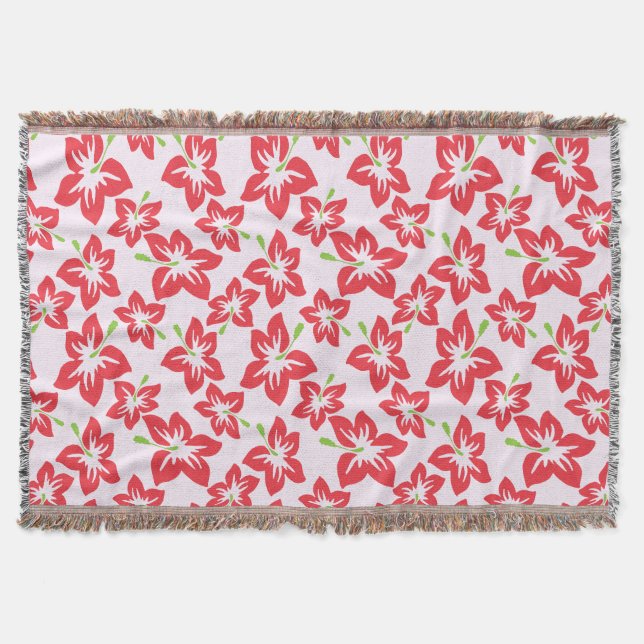 Red Hibiscus, Red Flowers, Pattern Of Flowers Throw Blanket (Front)