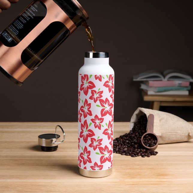 Red Hibiscus, Red Flowers, Pattern Of Flowers Water Bottle (Coffee)