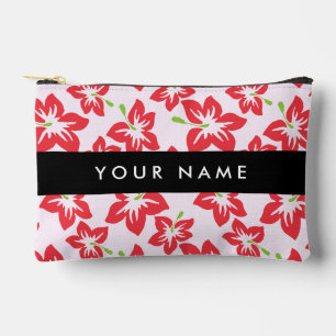 Red Hibiscus, Red Flowers, Your Name Accessory Pouch