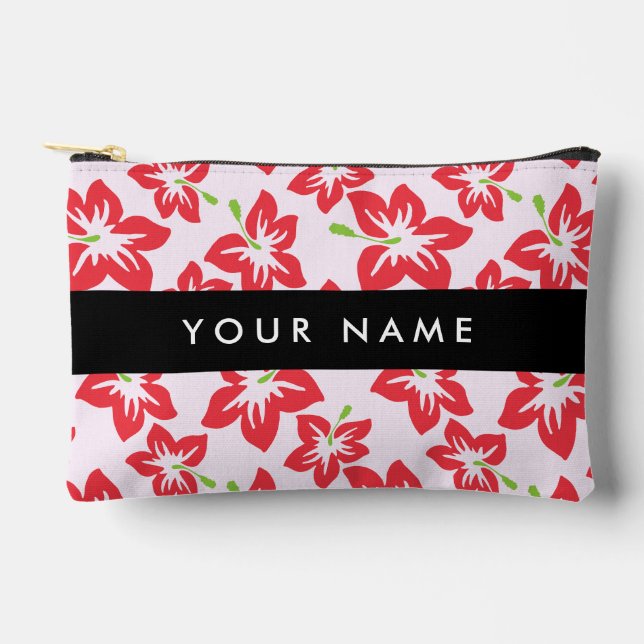 Red Hibiscus, Red Flowers, Your Name Accessory Pouch (Front)