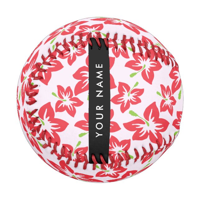 Red Hibiscus, Red Flowers, Your Name Baseball (Front Left)